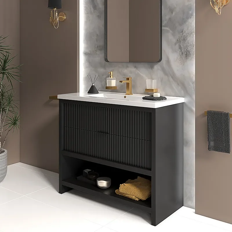 jasmine 1000mm floorstanding black vanity unit chrome handles