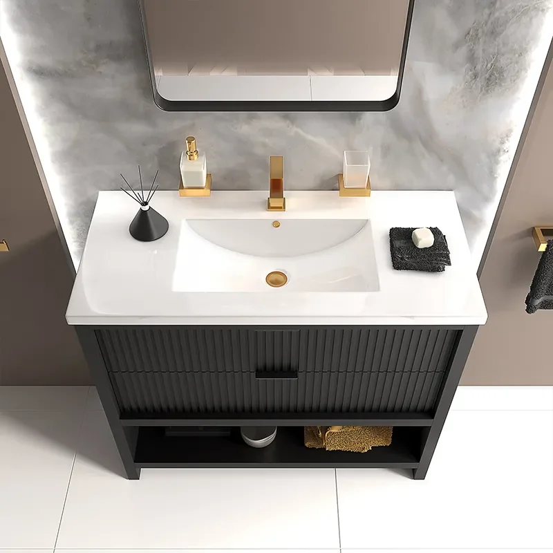 jasmine 1000mm floorstanding black vanity unit chrome handles