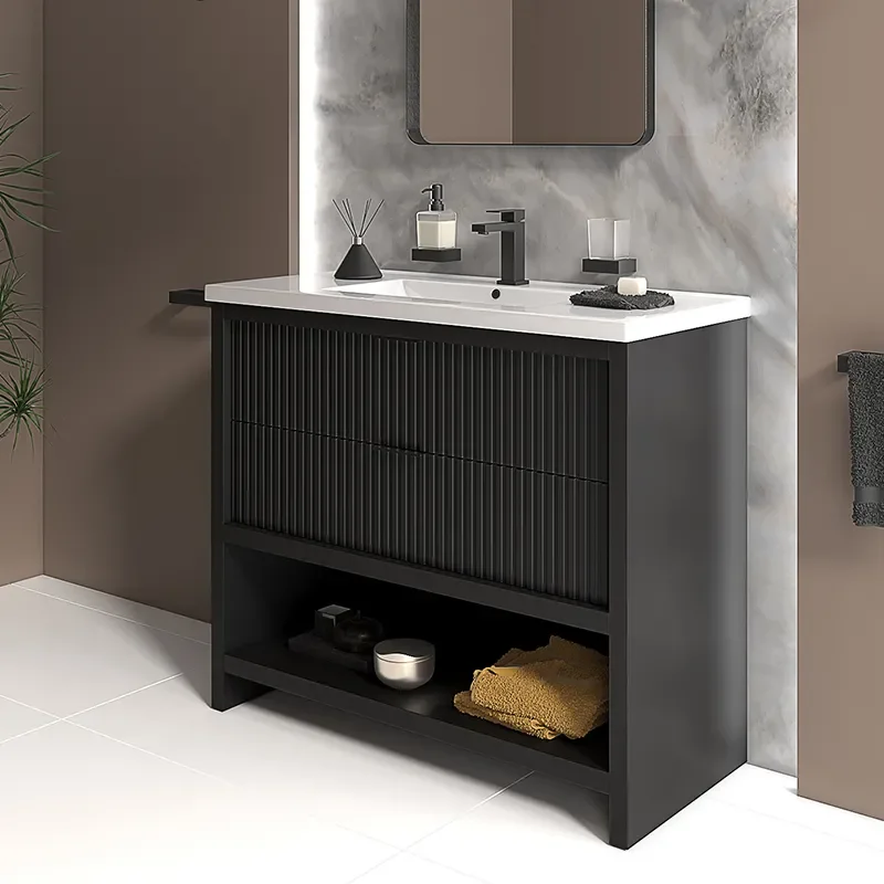 jasmine 1000mm floorstanding black vanity unit black handles