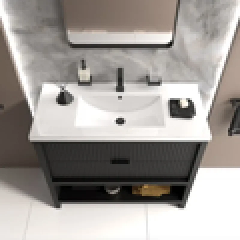 jasmine 1000mm floorstanding black vanity unit black handles