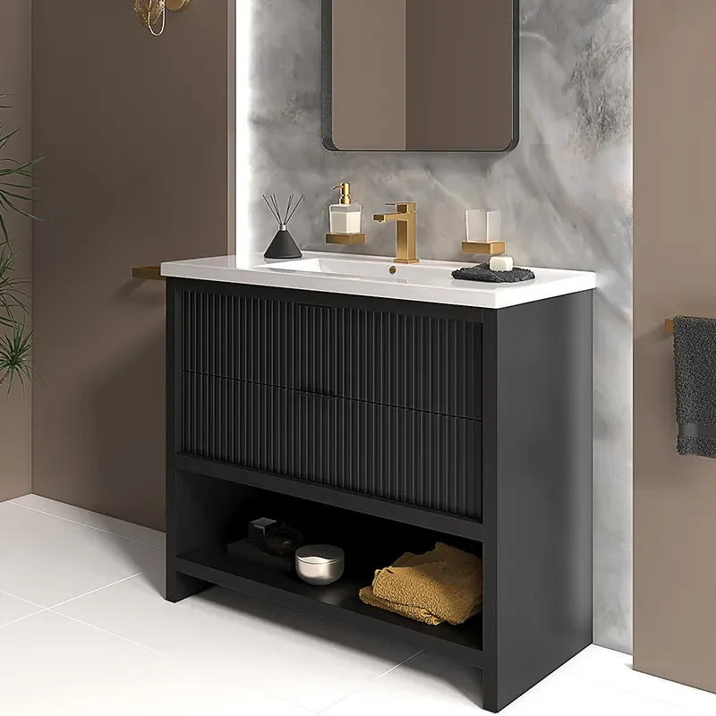 jasmine 1000mm floorstanding black vanity unit gold handles