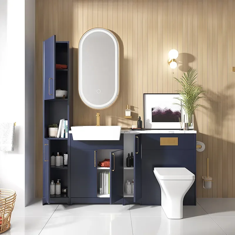 oliver 1700 navy blue combination vanity toilet tallboy set gold