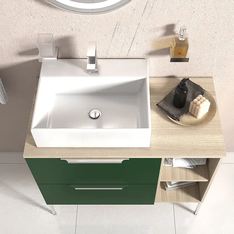 Alani 900 Green Vanity Rectangular Basin and shelves