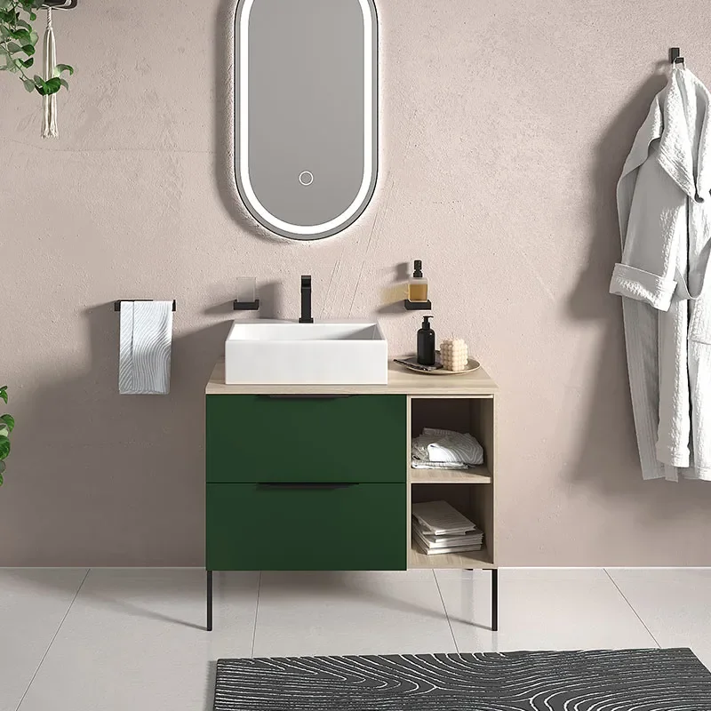 Alani 900 Green Vanity Rectangular Basin and shelves