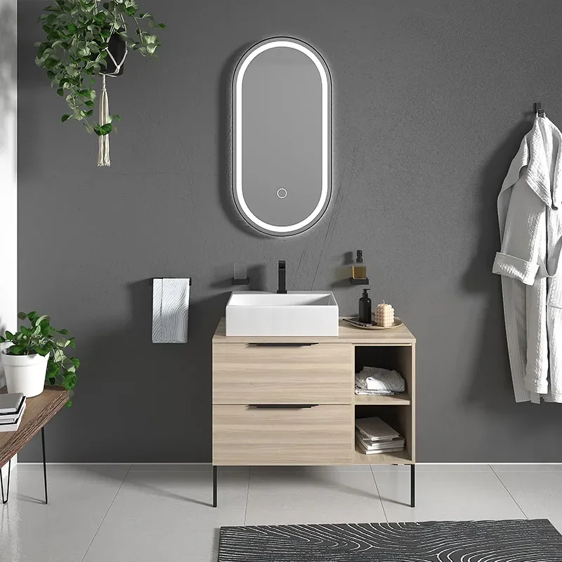 alani 900 oak vanity rectangular sink and shelves