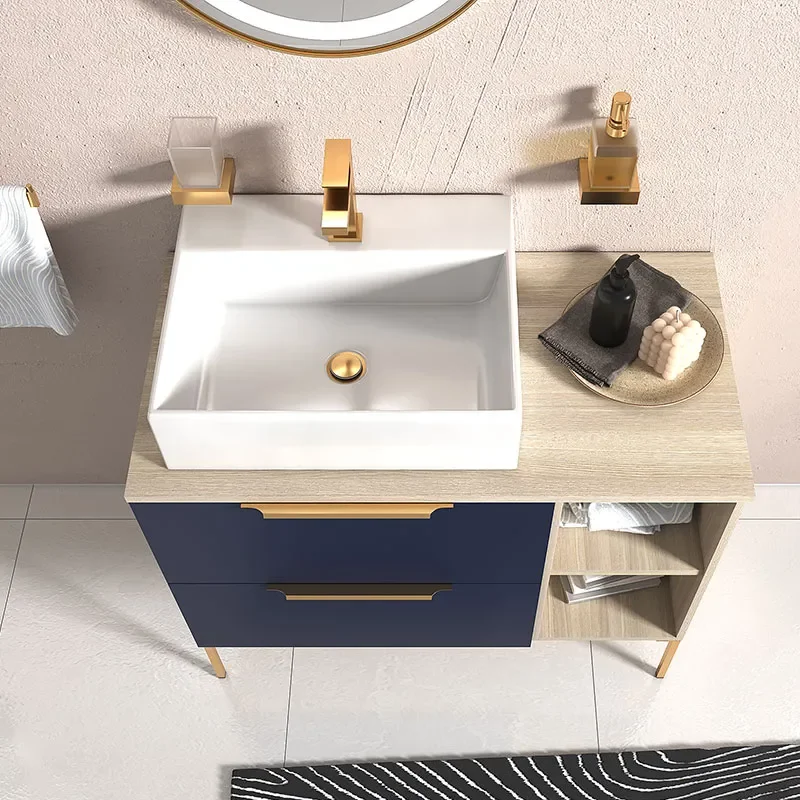 Alani 900 Navy Blue Vanity Rectangular Basin and shelves