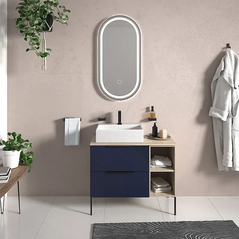 Alani 900 Navy Blue Vanity Rectangular Basin and shelves
