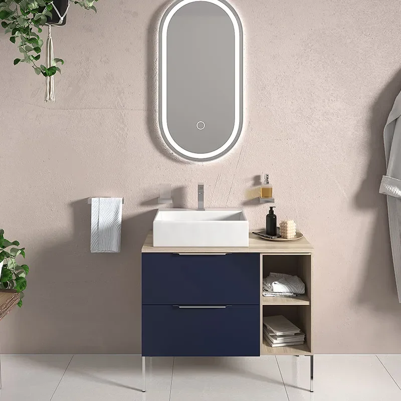 Alani 900 Navy Blue Vanity Rectangular Basin and shelves