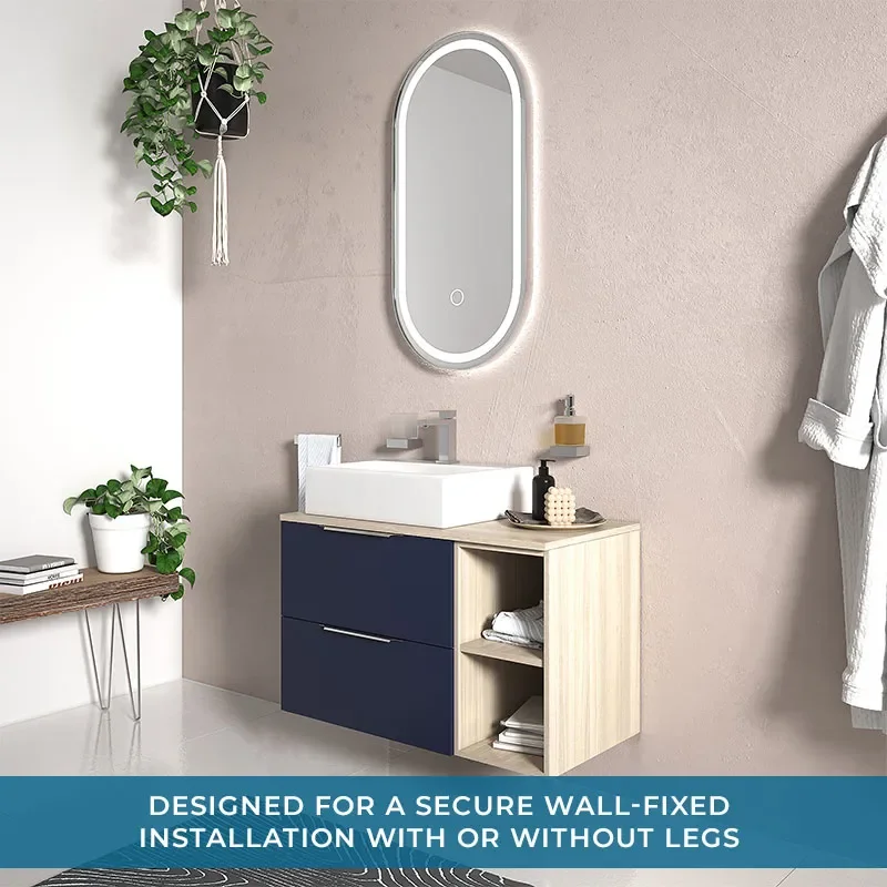 Alani 900 Navy Blue Vanity Rectangular Basin and shelves