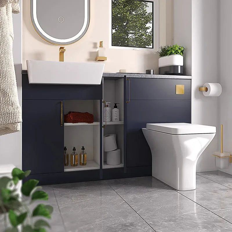 oliver 1300 navy blue combination vanity and toilet set gold