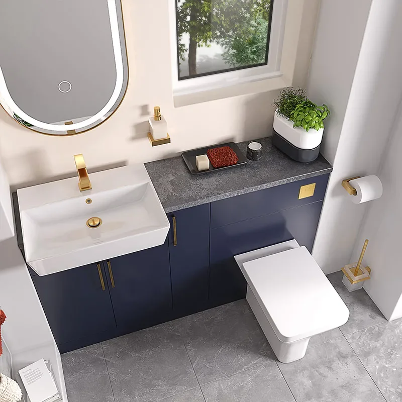oliver 1300 navy blue combination vanity and toilet set gold