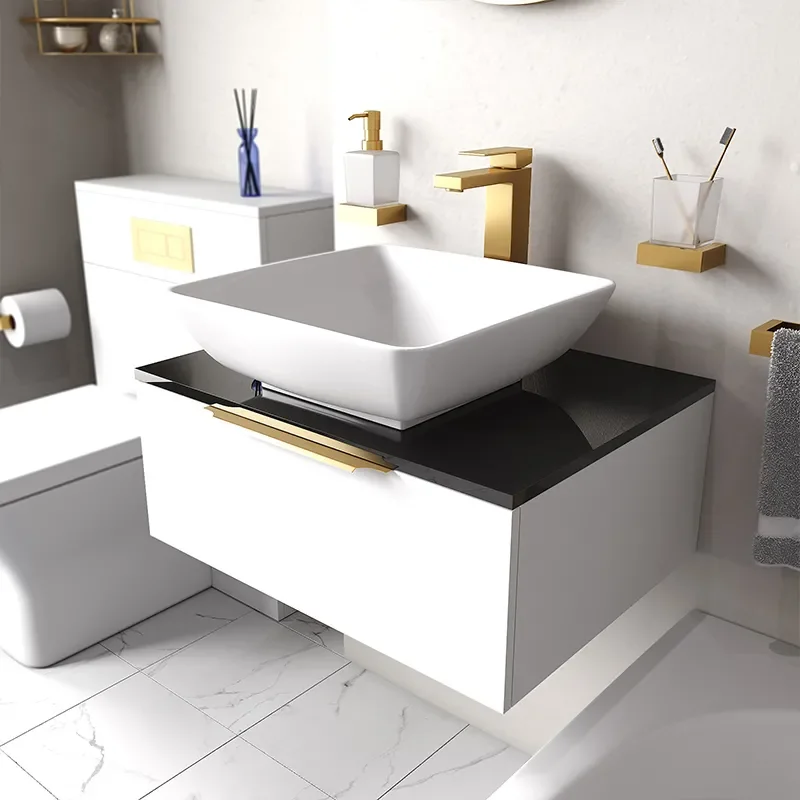 jivana small bath suite 600 white sink cabinet wc toilet gold