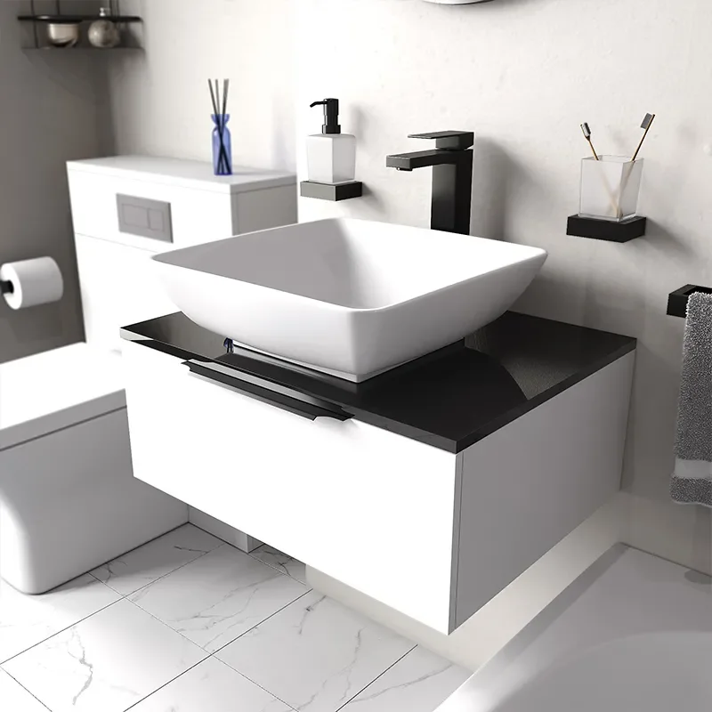 jivana small bath suite 600 white sink cabinet wc toilet black