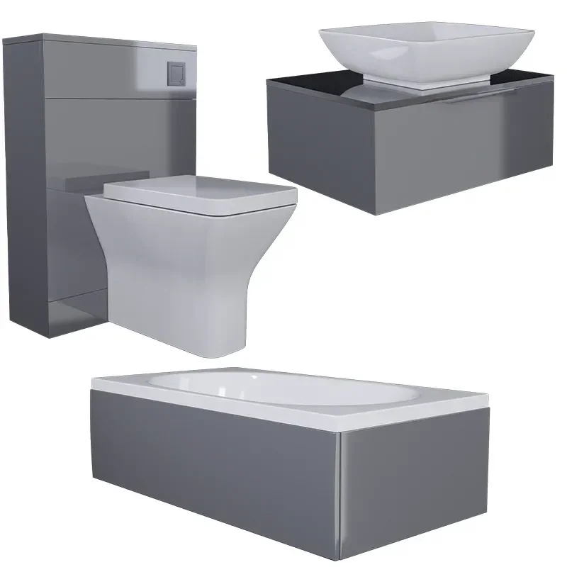 jivana small bath suite 600 grey sink cabinet wc toilet black