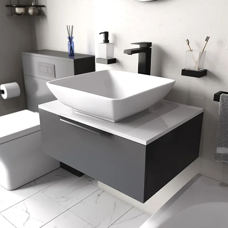 jivana small bath suite 600 grey sink cabinet wc toilet black
