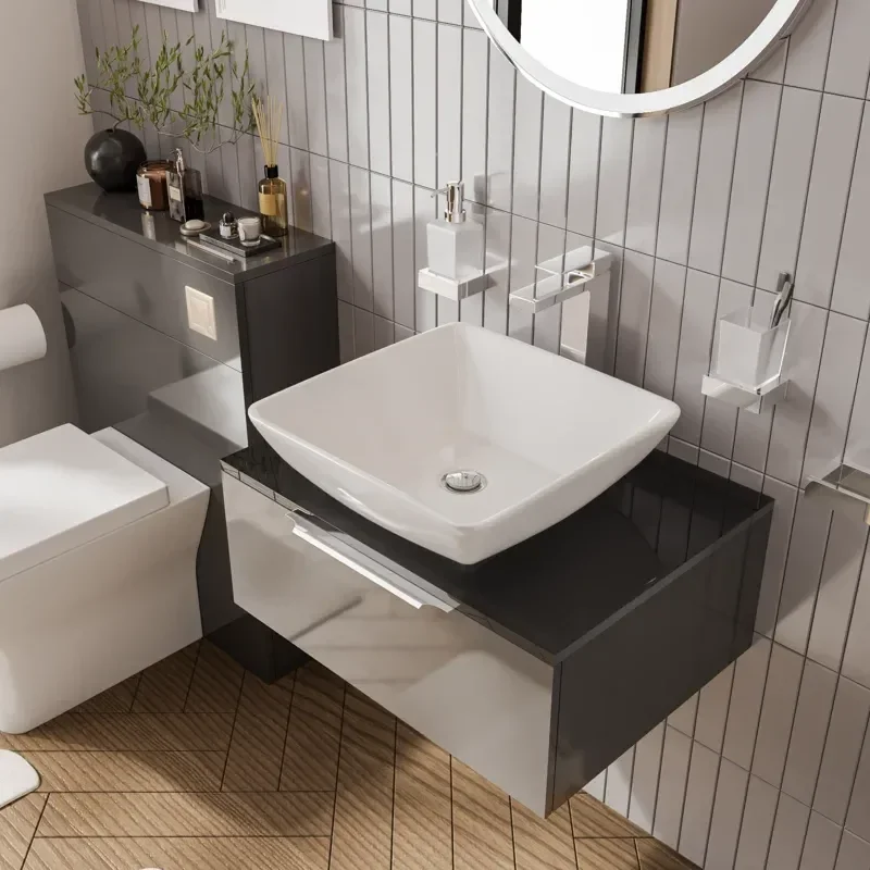 jivana small bath suite 600 grey sink cabinet wc toilet chrome