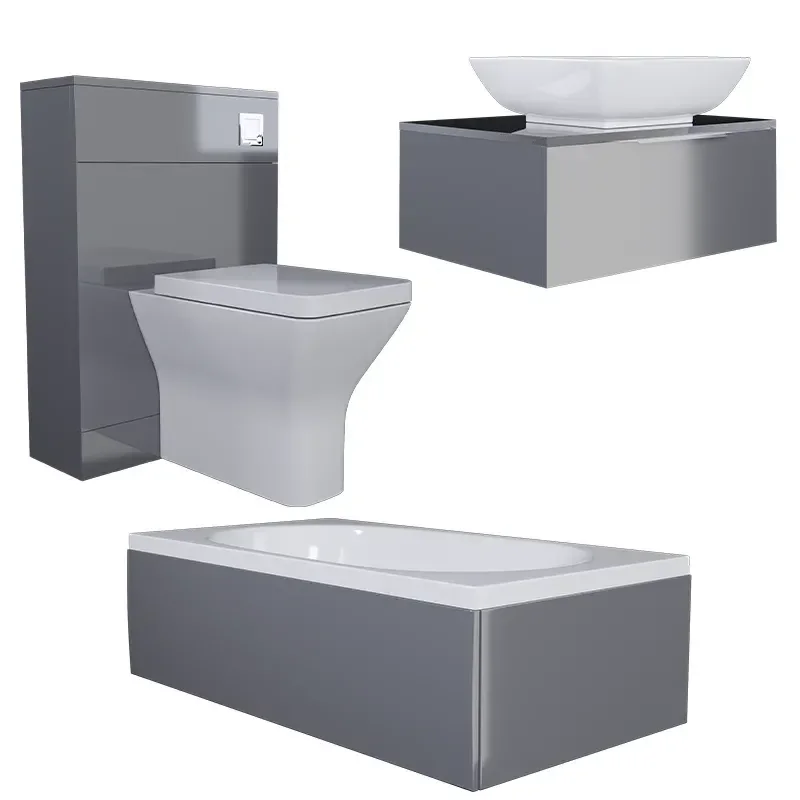 jivana small bath suite 600 grey sink cabinet wc toilet chrome