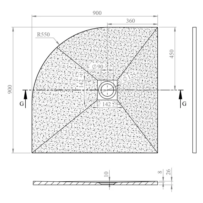 alan 900 x 900 quad black slate tray 26mm