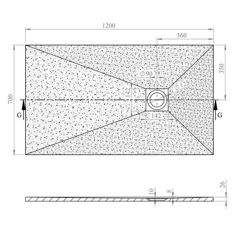 alan 1200 rectangular white slate tray 26mm