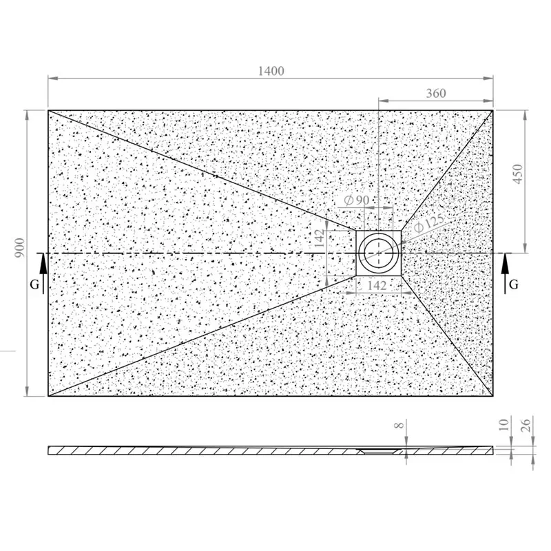 alan 1400 rectangular white slate tray 26mm