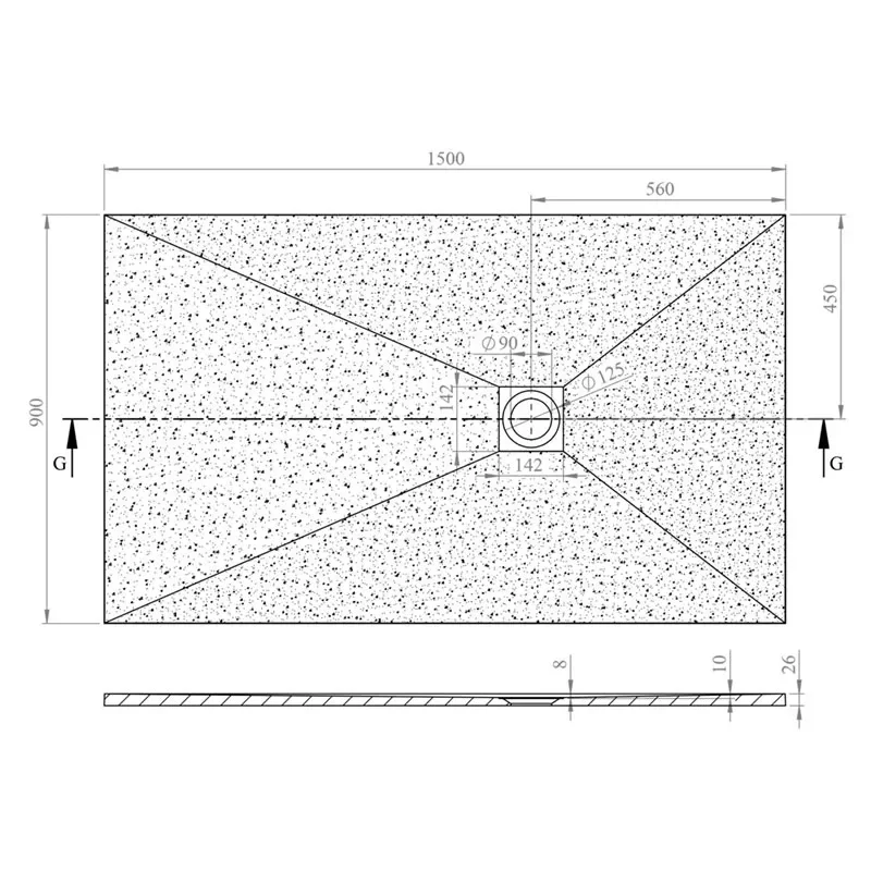 alan 1500 rectangular white slate tray 26mm