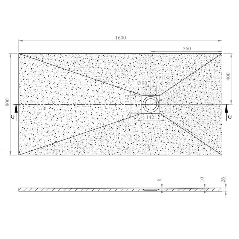 alan 1600 rectangular white slate tray 26mm