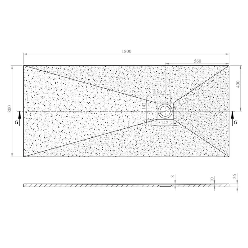 alan 1800 x 800 rectangular white slate tray 26mm