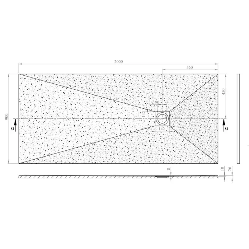 alan 2000 x 900 rectangular white slate tray 26mm