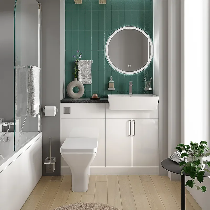 oliver white 1100 fitted furniture small bath suite chrome handles