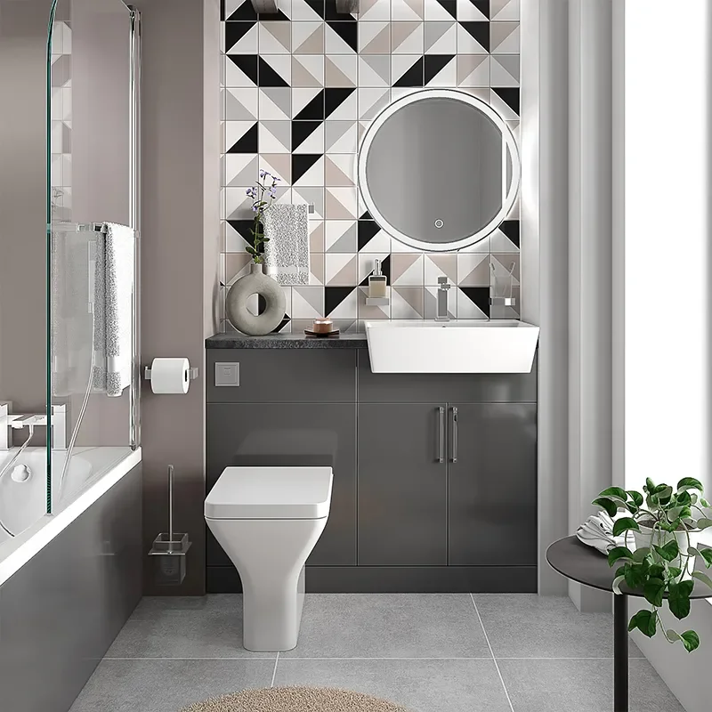 oliver anthracite 1100 fitted furniture small bath suite chrome handles