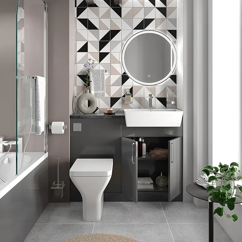 oliver anthracite 1100 fitted furniture small bath suite chrome handles