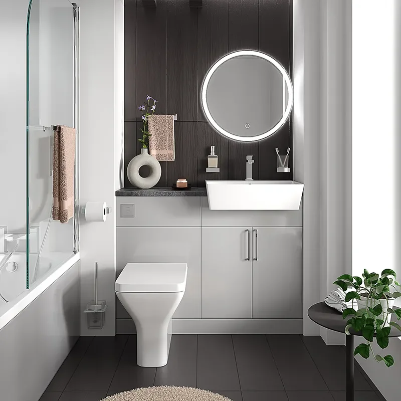 oliver dove grey 1100 fitted furniture small bath suite chrome handles