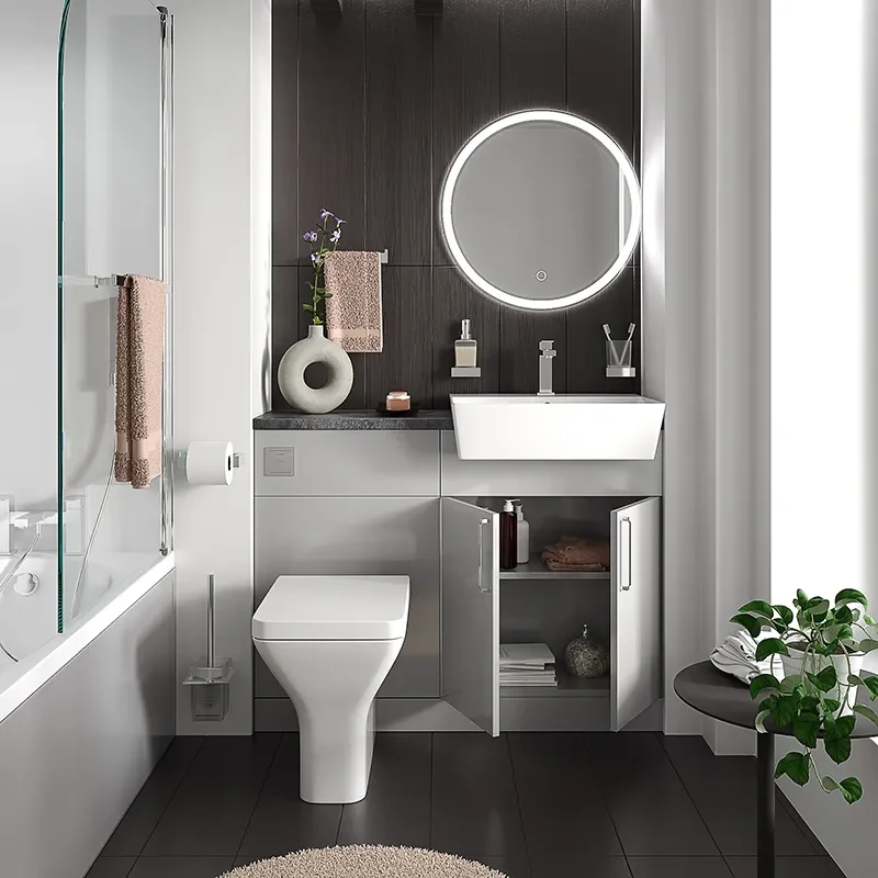 oliver dove grey 1100 fitted furniture small bath suite chrome handles