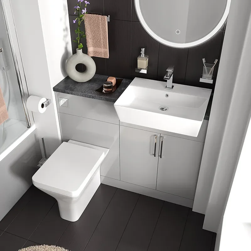 oliver dove grey 1100 fitted furniture small bath suite chrome handles