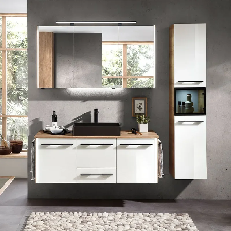 pelipal leonardo 1740mm vanity unit with sit-on basin, worktop & black handles | basin options