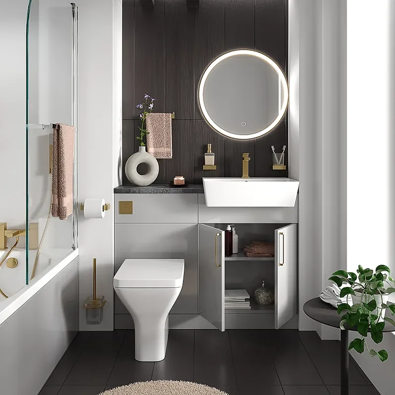 oliver dove grey 1100 fitted furniture small bath suite gold handles
