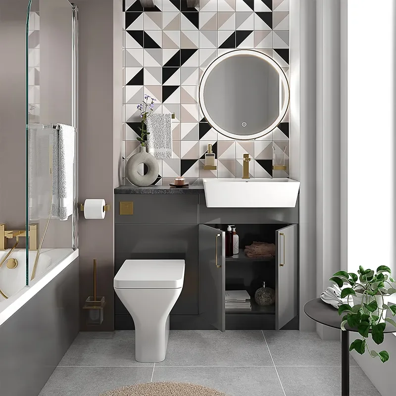 oliver anthracite 1100 fitted furniture small bath suite gold handles