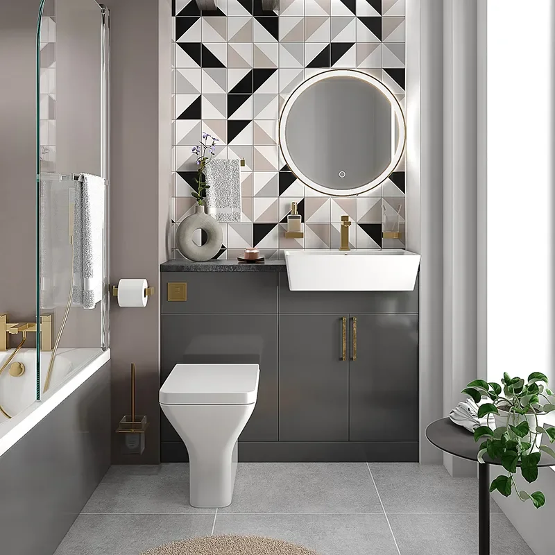 oliver anthracite 1100 fitted furniture small bath suite gold handles