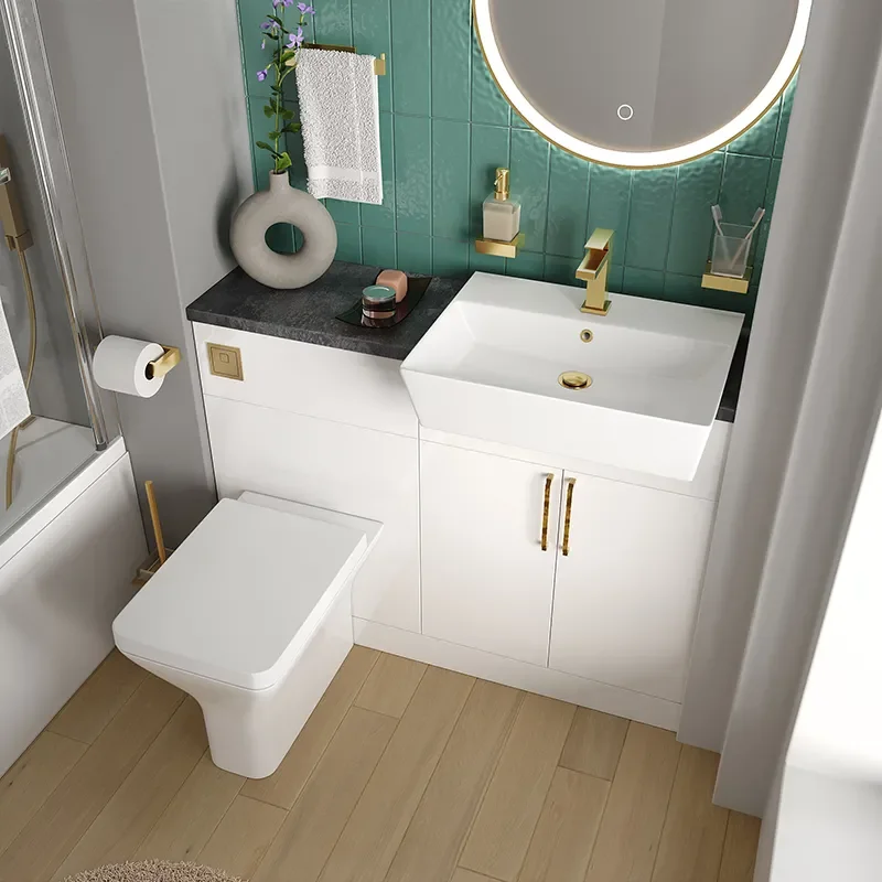 oliver white 1100 fitted furniture small bath suite gold handles