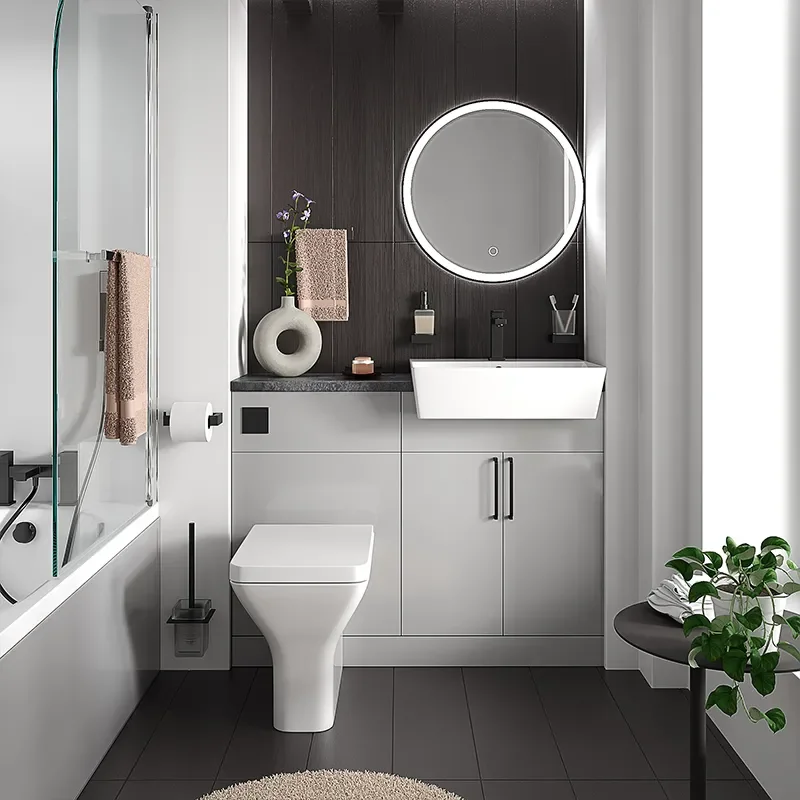 oliver dove grey 1100 fitted furniture small bath suite black handles