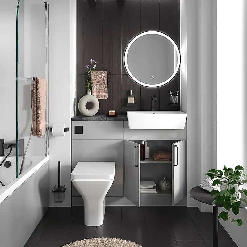 oliver dove grey 1100 fitted furniture small bath suite black handles