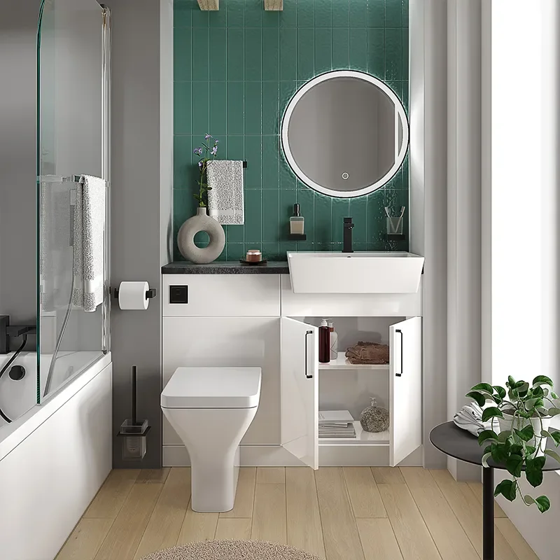 oliver white 1100 fitted furniture small bath suite black handles