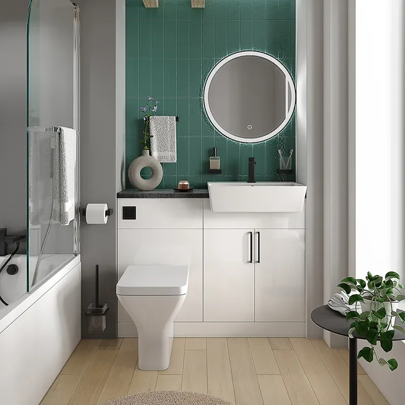 oliver white 1100 fitted furniture small bath suite black handles