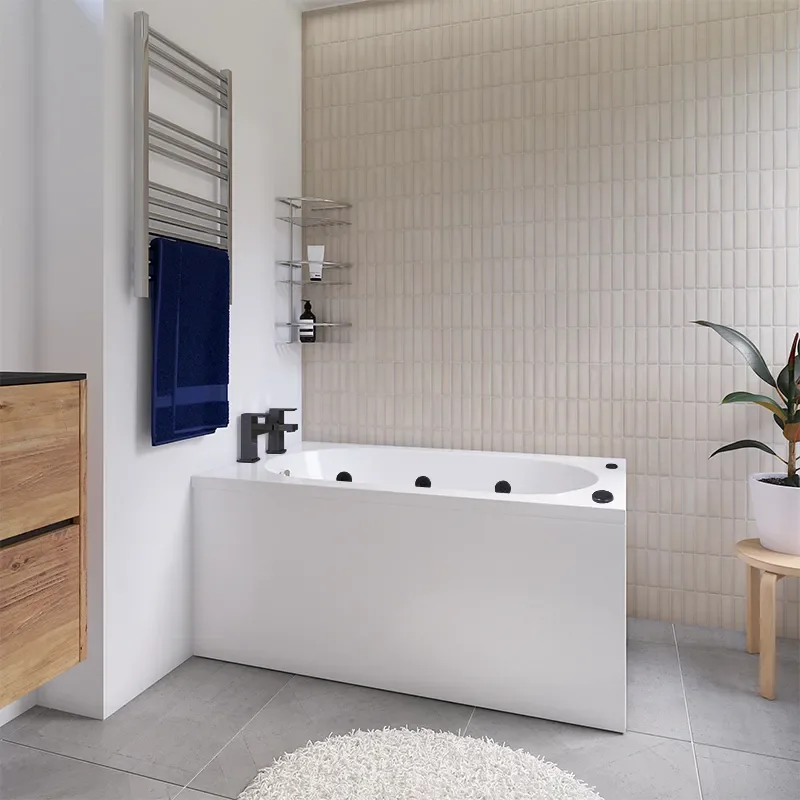 petite straight spa bath with black jets 1200 x 700