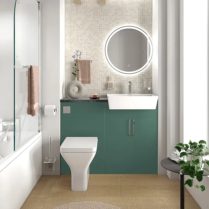 oliver green 1100 fitted furniture small bath suite chrome handles
