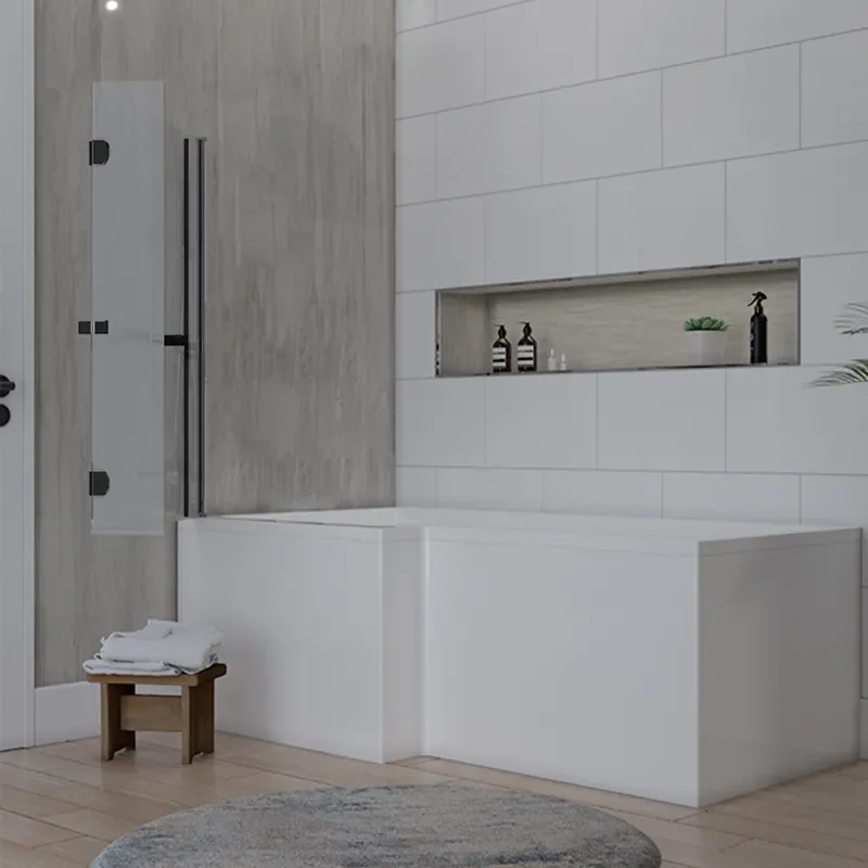 black l shaped bath screen with rail