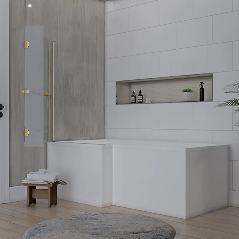 gold l shaped bath screen with rail