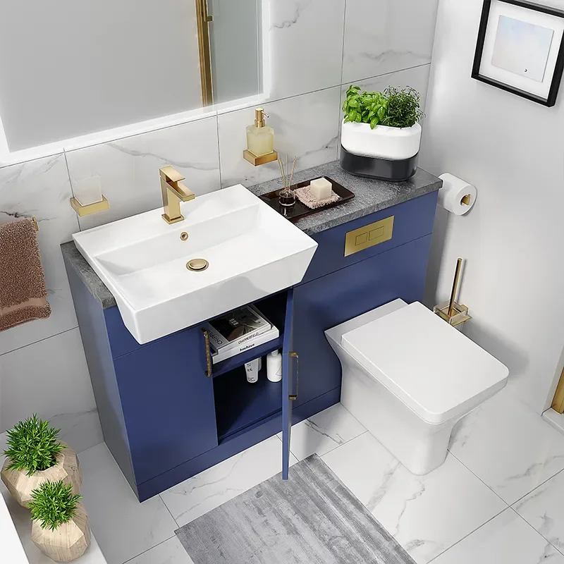 oliver 1200 navy blue combination vanity and toilet set gold