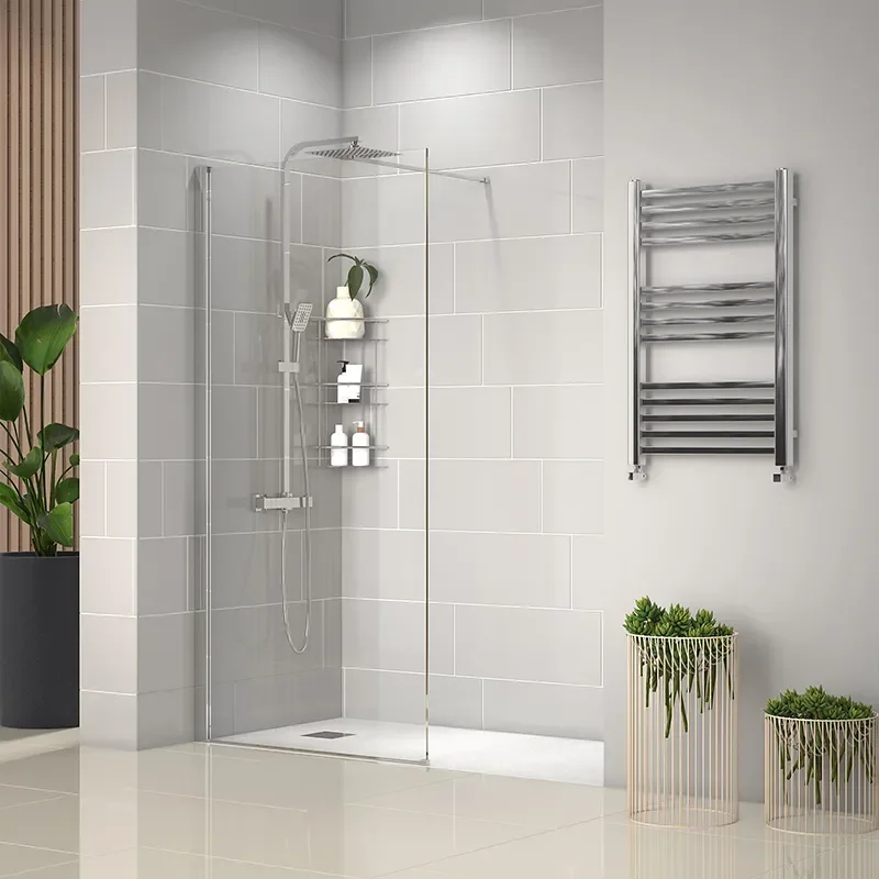 radiant 1700 walkin recess shower enclosure black tray