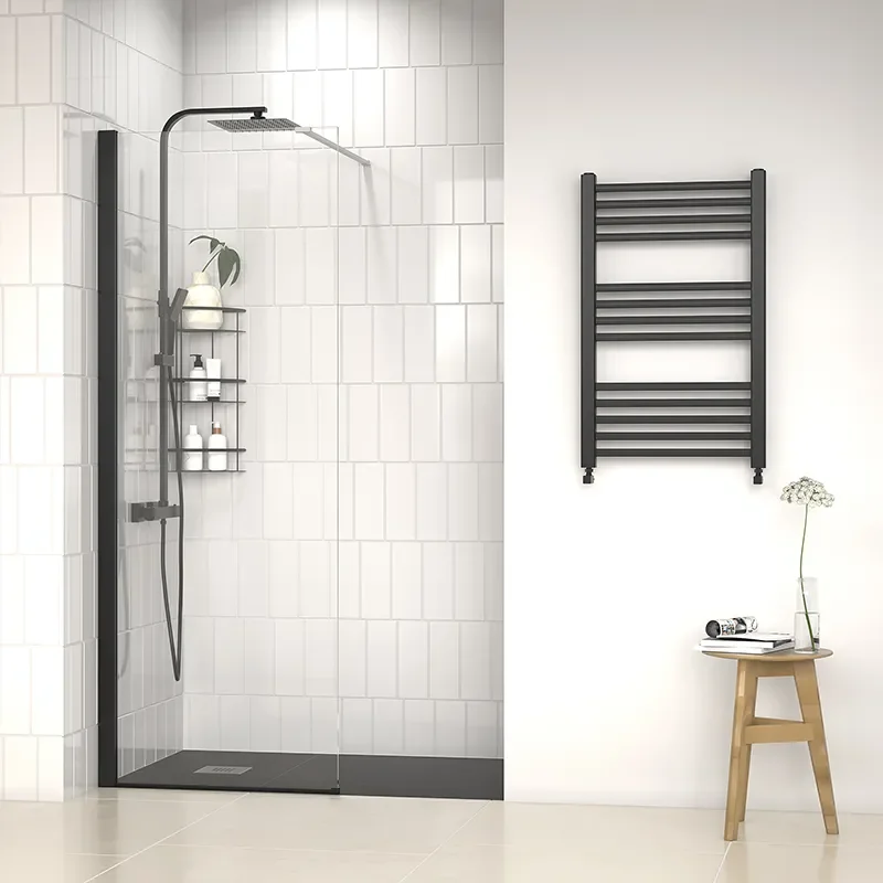 radiant black 1200 walkin recess shower enclosure black tray